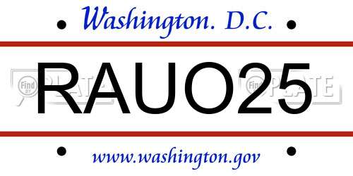 RAUO25 District Of Columbia License Plate