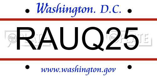 RAUQ25 District Of Columbia License Plate