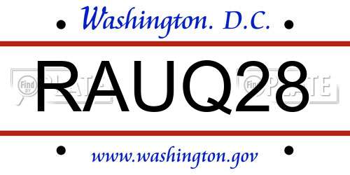 RAUQ28 District Of Columbia License Plate