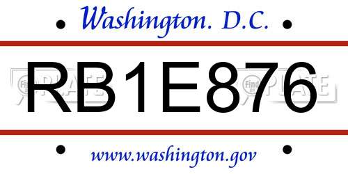RB1E876 District Of Columbia License Plate