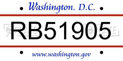RB51905 District Of Columbia License Plate