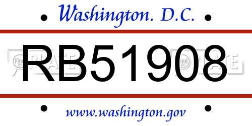 RB51908 District Of Columbia License Plate