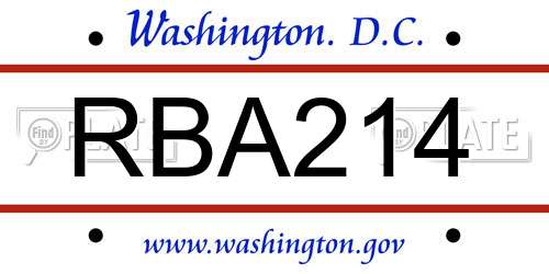 RBA214 District Of Columbia License Plate