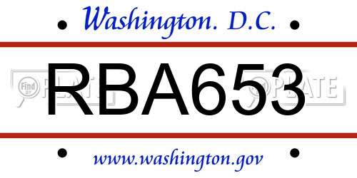 RBA653 District Of Columbia License Plate