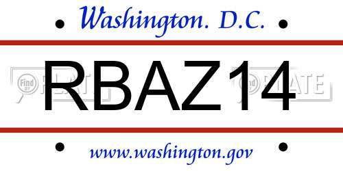 RBAZ14 District Of Columbia License Plate