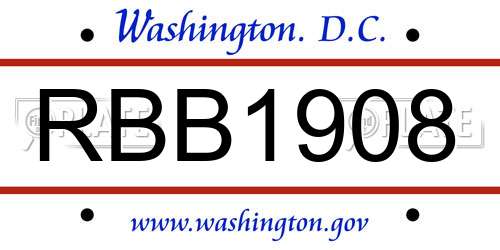 RBB1908 District Of Columbia License Plate