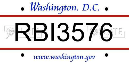 RBI3576 District Of Columbia License Plate