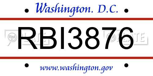 RBI3876 District Of Columbia License Plate
