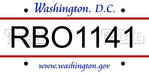 RBO1141 District Of Columbia License Plate
