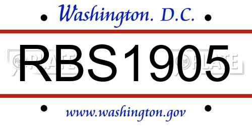 RBS1905 District Of Columbia License Plate