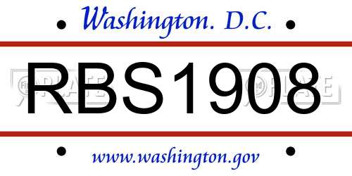 RBS1908 District Of Columbia License Plate