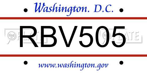RBV505 District Of Columbia License Plate