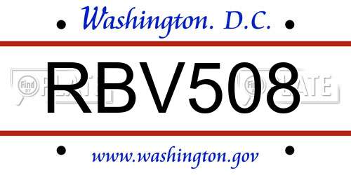 RBV508 District Of Columbia License Plate