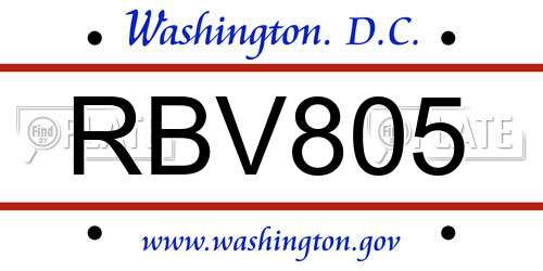 RBV805 District Of Columbia License Plate
