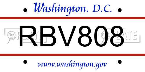 RBV808 District Of Columbia License Plate