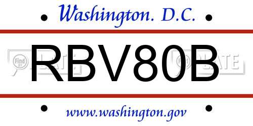 RBV80B District Of Columbia License Plate