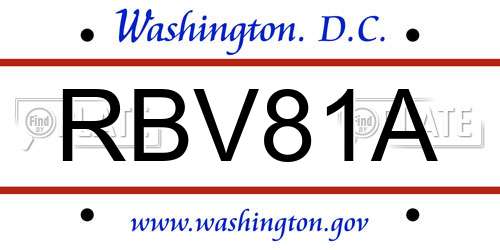 RBV81A District Of Columbia License Plate
