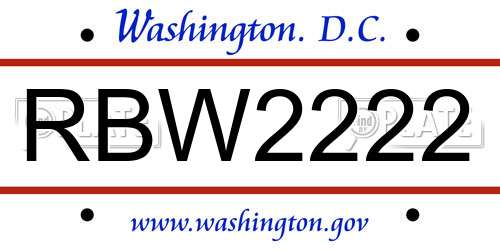 RBW2222 District Of Columbia License Plate