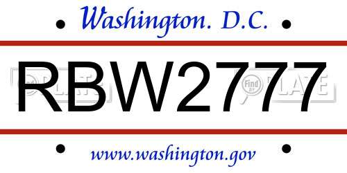 RBW2777 District Of Columbia License Plate