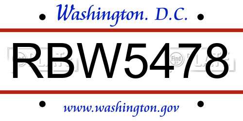 RBW5478 District Of Columbia License Plate