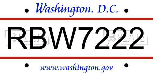 RBW7222 District Of Columbia License Plate