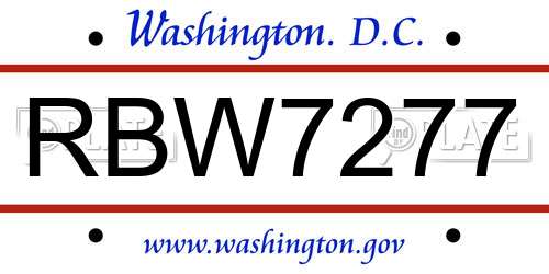 RBW7277 District Of Columbia License Plate