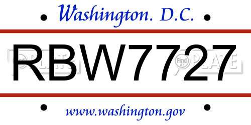 RBW7727 District Of Columbia License Plate