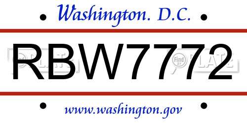 RBW7772 District Of Columbia License Plate