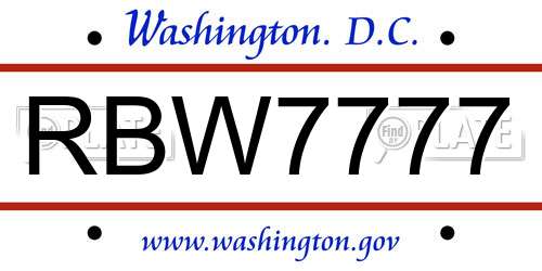 RBW7777 District Of Columbia License Plate