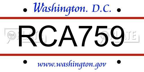 RCA759 District Of Columbia License Plate
