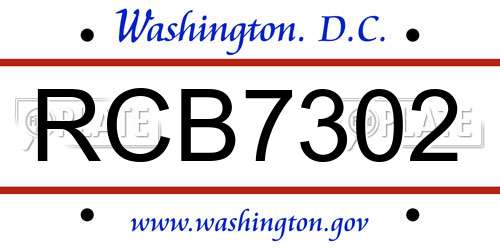 RCB7302 District Of Columbia License Plate