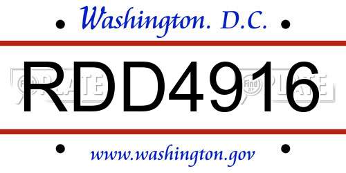 RDD4916 District Of Columbia License Plate