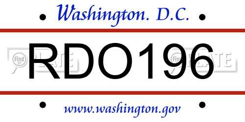 RDO196 District Of Columbia License Plate