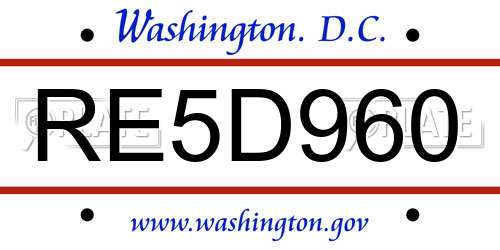 RE5D960 District Of Columbia License Plate