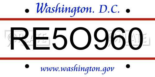 RE5O960 District Of Columbia License Plate