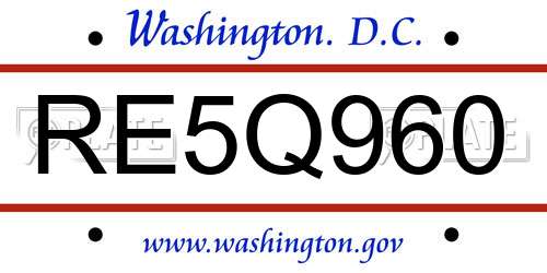 RE5Q960 District Of Columbia License Plate