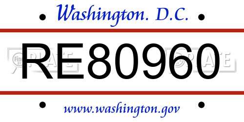 RE80960 District Of Columbia License Plate