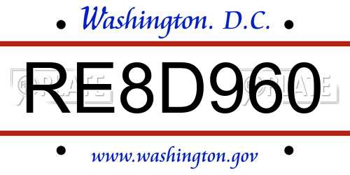 RE8D960 District Of Columbia License Plate