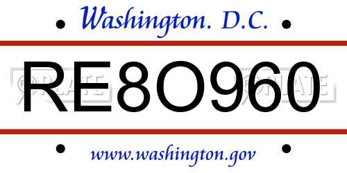 RE8O960 District Of Columbia License Plate