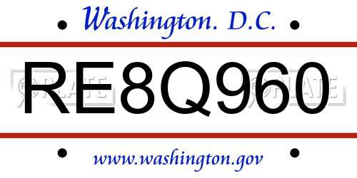 RE8Q960 District Of Columbia License Plate