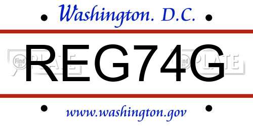 REG74G District Of Columbia License Plate