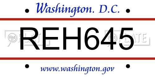 REH645 District Of Columbia License Plate