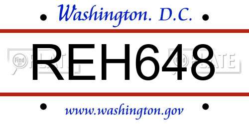 REH648 District Of Columbia License Plate