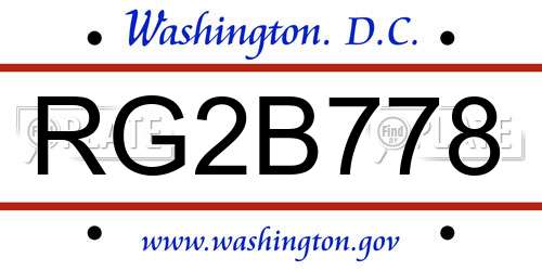 RG2B778 District Of Columbia License Plate