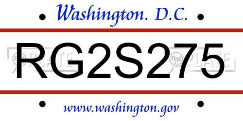 RG2S275 District Of Columbia License Plate