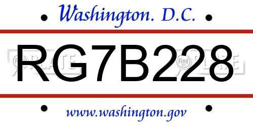 RG7B228 District Of Columbia License Plate