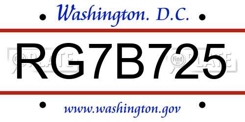 RG7B725 District Of Columbia License Plate