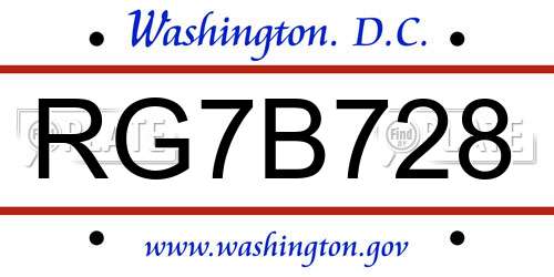 RG7B728 District Of Columbia License Plate