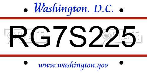 RG7S225 District Of Columbia License Plate