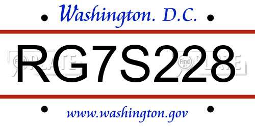 RG7S228 District Of Columbia License Plate